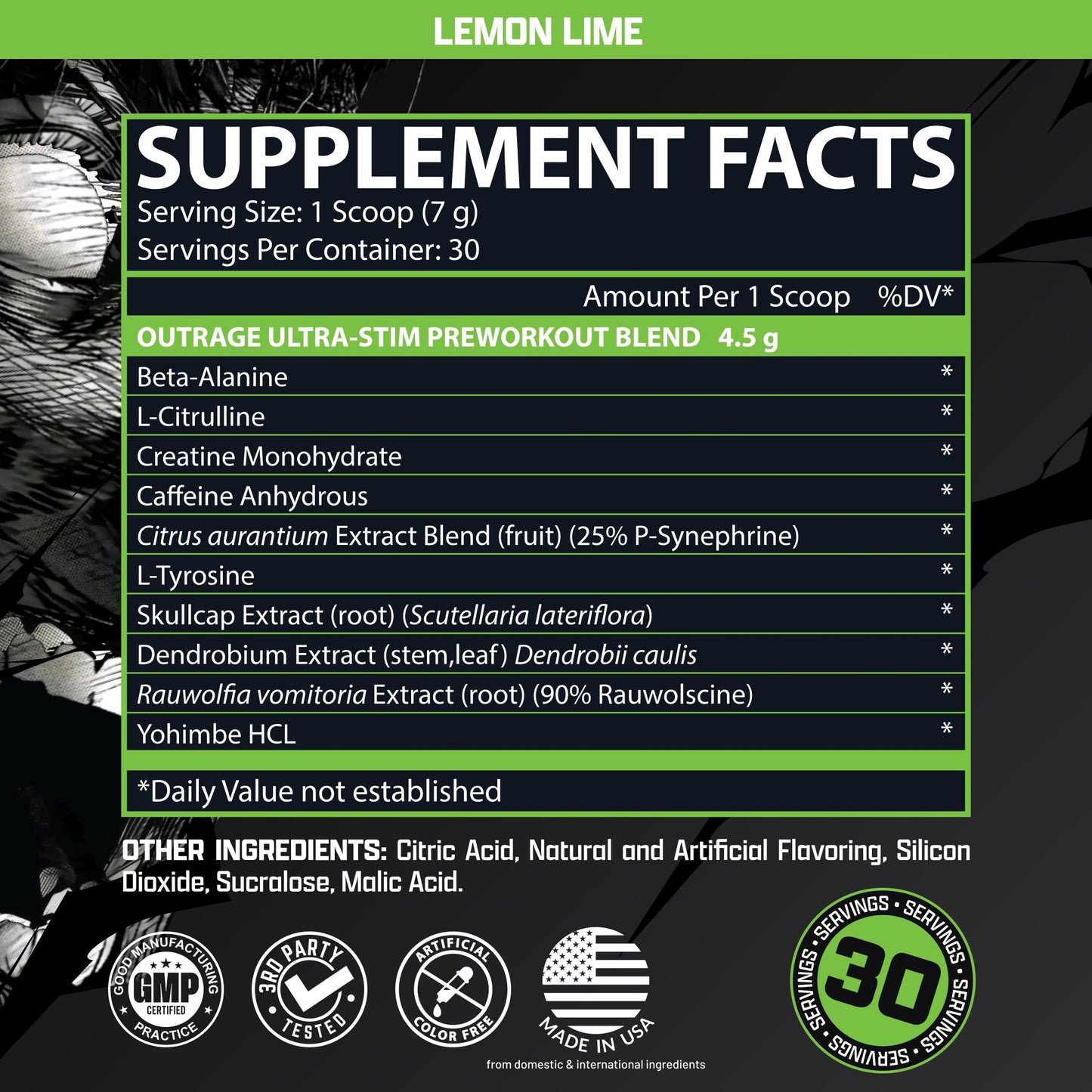 Outrage Ultra HIGH STIM Pre-Workout Powder for Men | 400mg Caffeine, L-Citrulline, Beta-Alanine, Creatine | Extreme Energy, Focus, Strength & Endurance (30 Servings, Strawberry Watermelon)