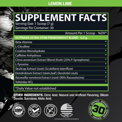 Outrage Ultra HIGH STIM Pre-Workout Powder for Men | 400mg Caffeine, L-Citrulline, Beta-Alanine, Creatine | Extreme Energy, Focus, Strength & Endurance (30 Servings, Strawberry Watermelon)