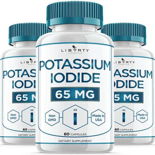 Liberty Lifestyle Potassium Iodide 120 Capsules -Thyroid Support YODO Naciente Iodine - KI Pills - Made in the USA