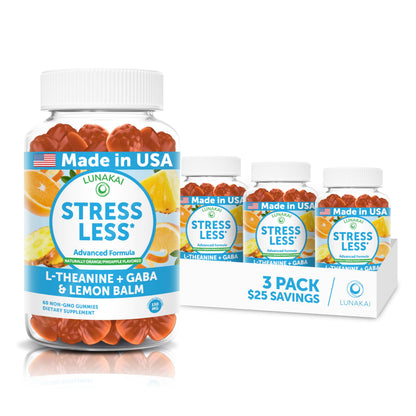 Lunakai USA Made Calm & Stress Relief Gummies – Delicious GABA + L-Theanine Calming Supplement for Adults & Kids – Natural Stress Support, 60ct