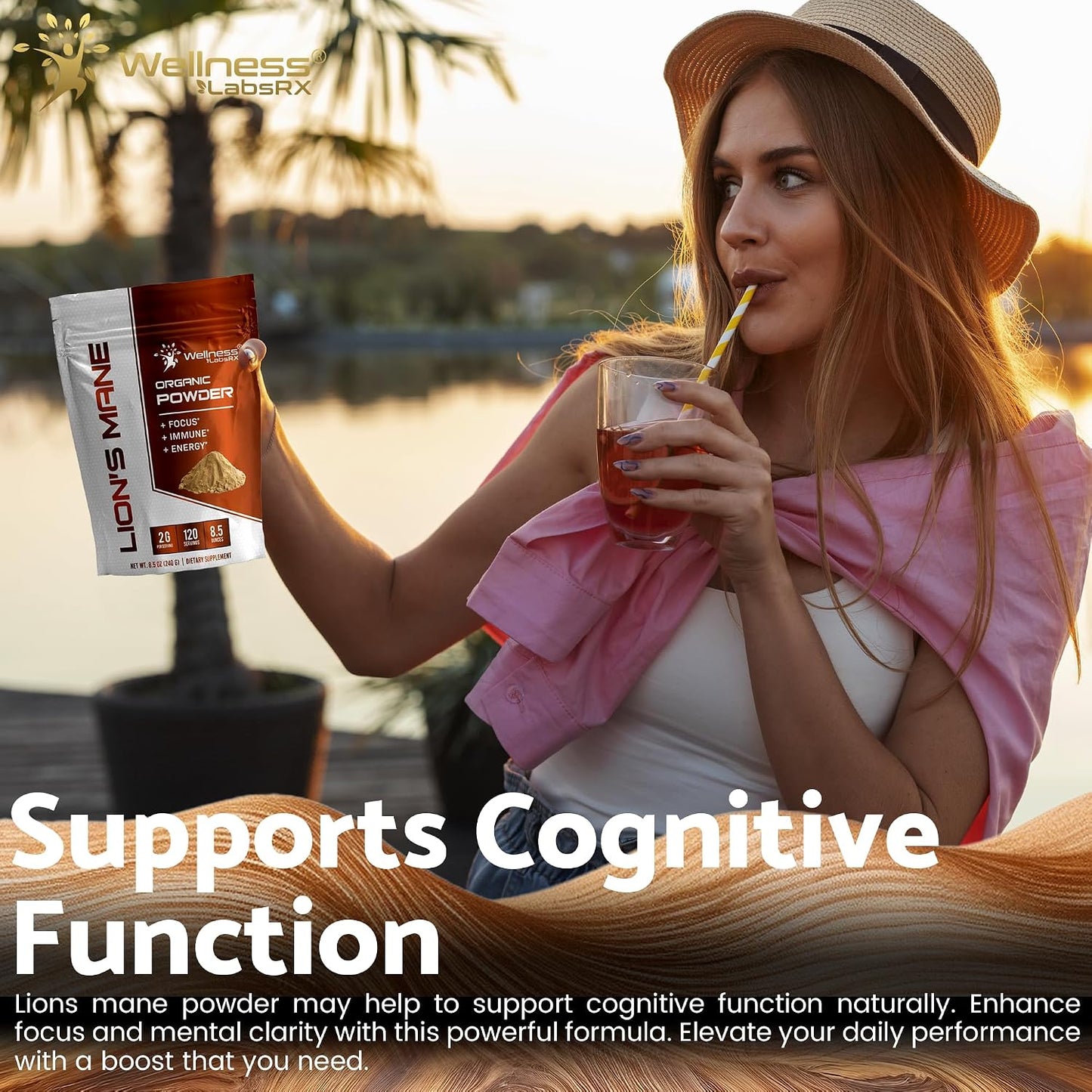 WELLNESS LABSRX Lions Mane Powder, Mushroom Supplement - 2000mg - Lions Mane Supplement - Lion's Mane Mushroom Powder Brain Supplements for Memory and Focus, Immune Support and Health - 120 Servings