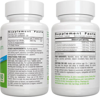 Triple Magnesium Complex + Super B12-Complex Energy Bundle, High Absorption Chelated Glycinate, Taurate & Citrate Magnesium + High Absorption Sublingual B12, Vegan, by Igennus