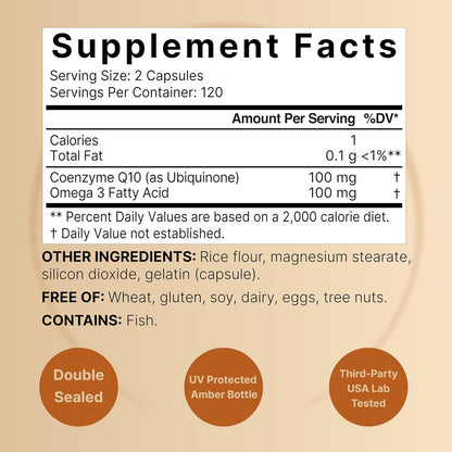 NatureBell CoQ10 100mg with Omega 3, 240 Capsules | Stable High Absorption Form – Antioxidant Support for Heart & Energy Health – Extra Strength Coenzyme Q10 Supplement