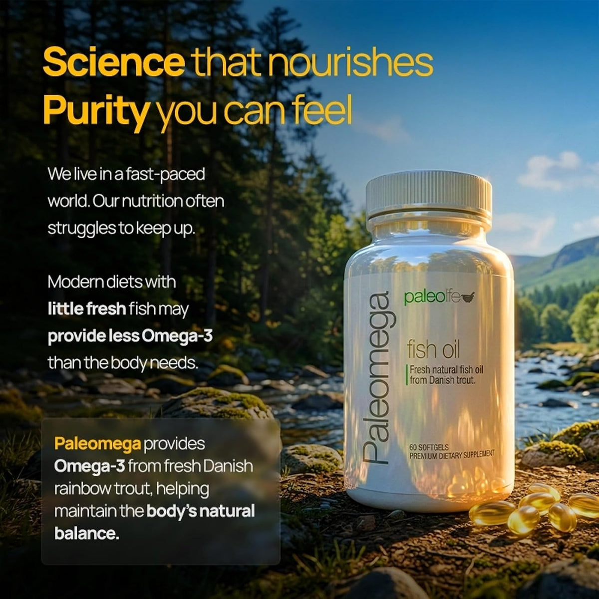 Paleolife - Premium Paleomega Fish Oil. Fresh Natural Fish Oil from Danish Trout - 1500 mg. 60 Soft Capsules (1-Pack)