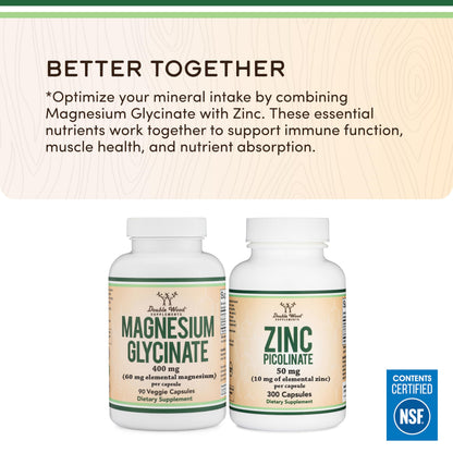 Magnesium Glycinate 400mg | 180 Capsules | Sleep, Muscle, & Heart Support | Vegan, Third Party Tested, Gluten Free, Non-GMO, by Double Wood Supplements