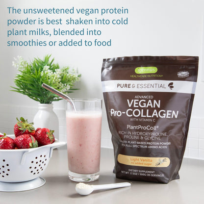 Igennus Advanced Vegan Vanilla Collagen Peptide Powder, Enhanced with Glycine, Proline & Hydroxyproline & Cofactor Vitamin C, Non GMO, Vegetarian Plant Based Collagen Powder Booster, 35 Servings