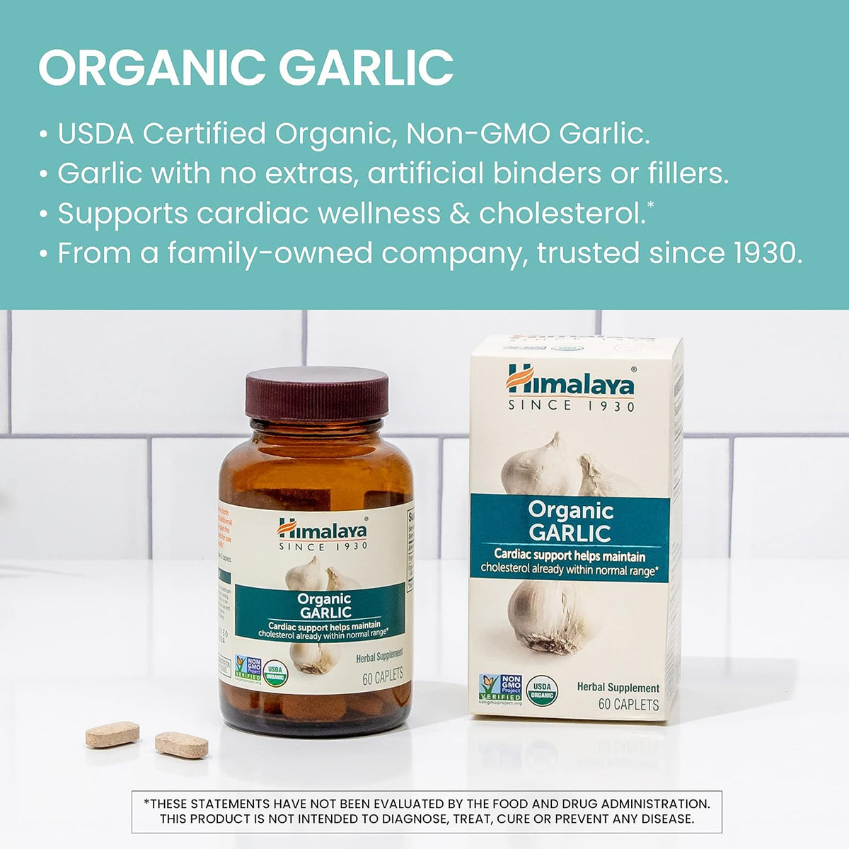 Himalaya USDA Organic Garlic Supplements, 1400 mg, 60 Caplets