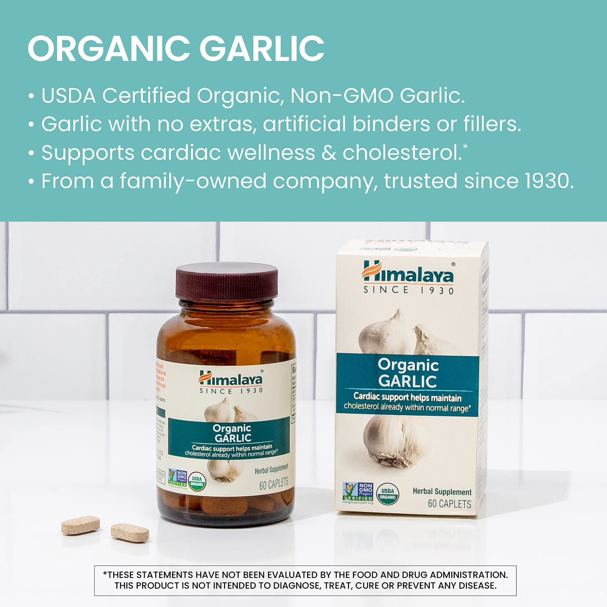 Himalaya USDA Organic Garlic Supplements, 1400 mg, 60 Caplets