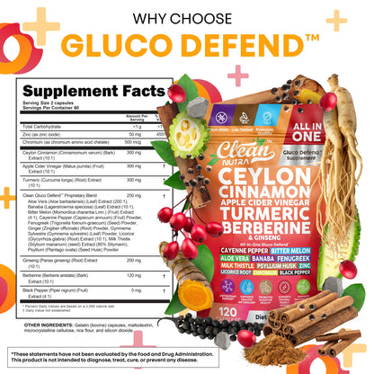 Clean Nutraceuticals Ceylon Cinnamon Capsules + Berberine Turmeric Apple Cider Vinegar Ginseng Bitter Melon (Karela) Gymnema Milk Thistle Fenugreek Supplement Pills Powder for Men & Women
