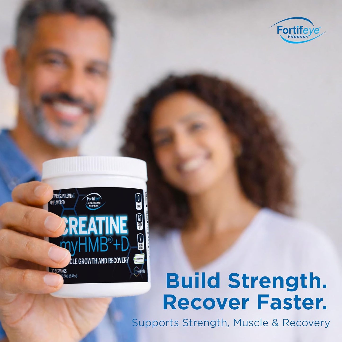 Fortifeye Creatine Monohydrate Powder 30 Servings, Creapure Supplement with myHMB 3000mg and Vitamin D 12.5mcg, 5g Pure Formula for Daily Strength Training, Muscle Support and Performance for Adults