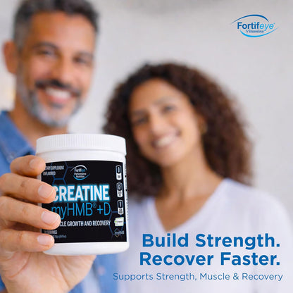 Fortifeye Creatine Monohydrate Powder 30 Servings, Creapure Supplement with myHMB 3000mg and Vitamin D 12.5mcg, 5g Pure Formula for Daily Strength Training, Muscle Support and Performance for Adults