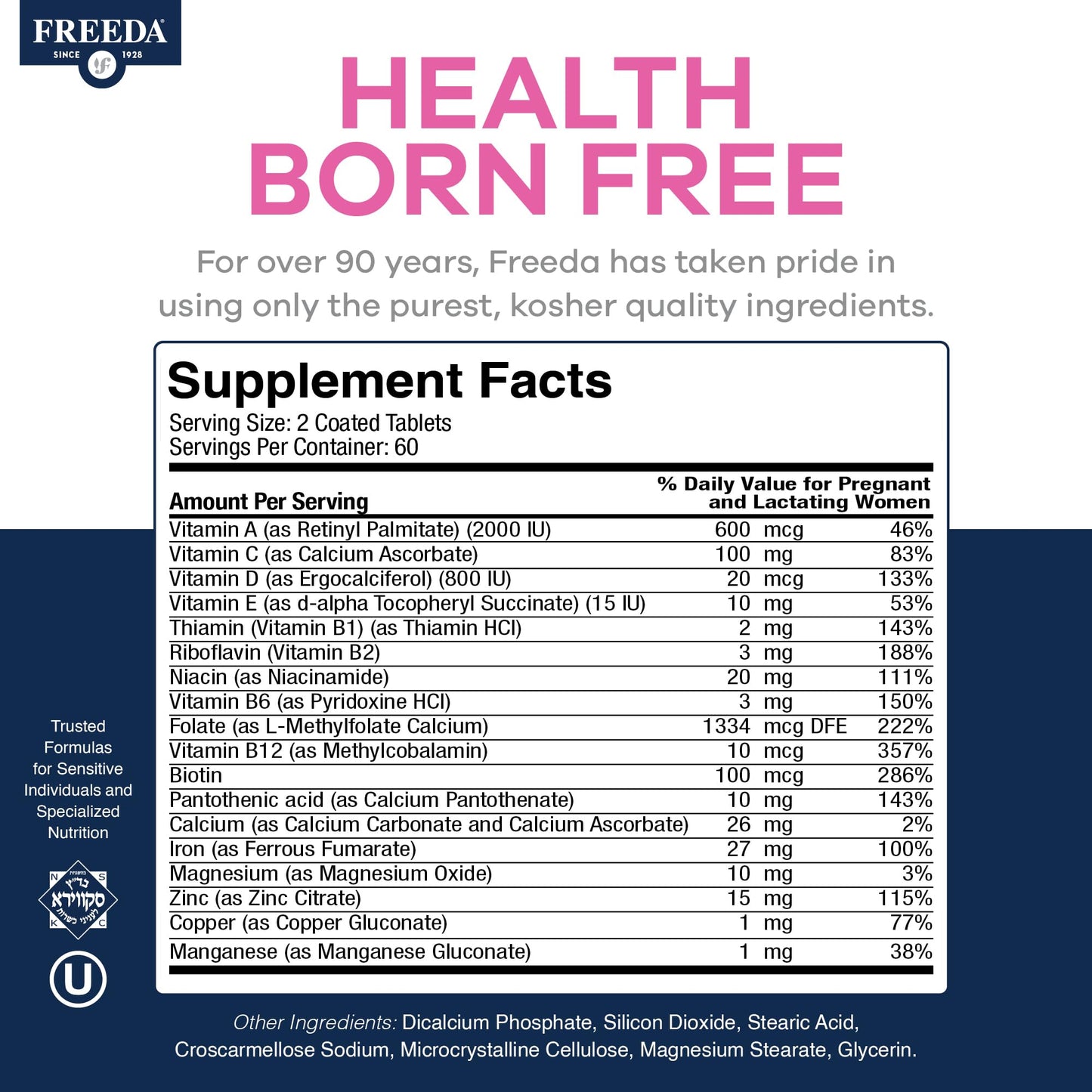 FREEDA Mini Prenatal Vitamins for Pregnant Women – 240 Tiny Tablets | Supports Mother & Baby Nutrition – Includes Methylfolate, Calcium, & Essential Nutrients – Vegan, Kosher, Easy-to-Swallow
