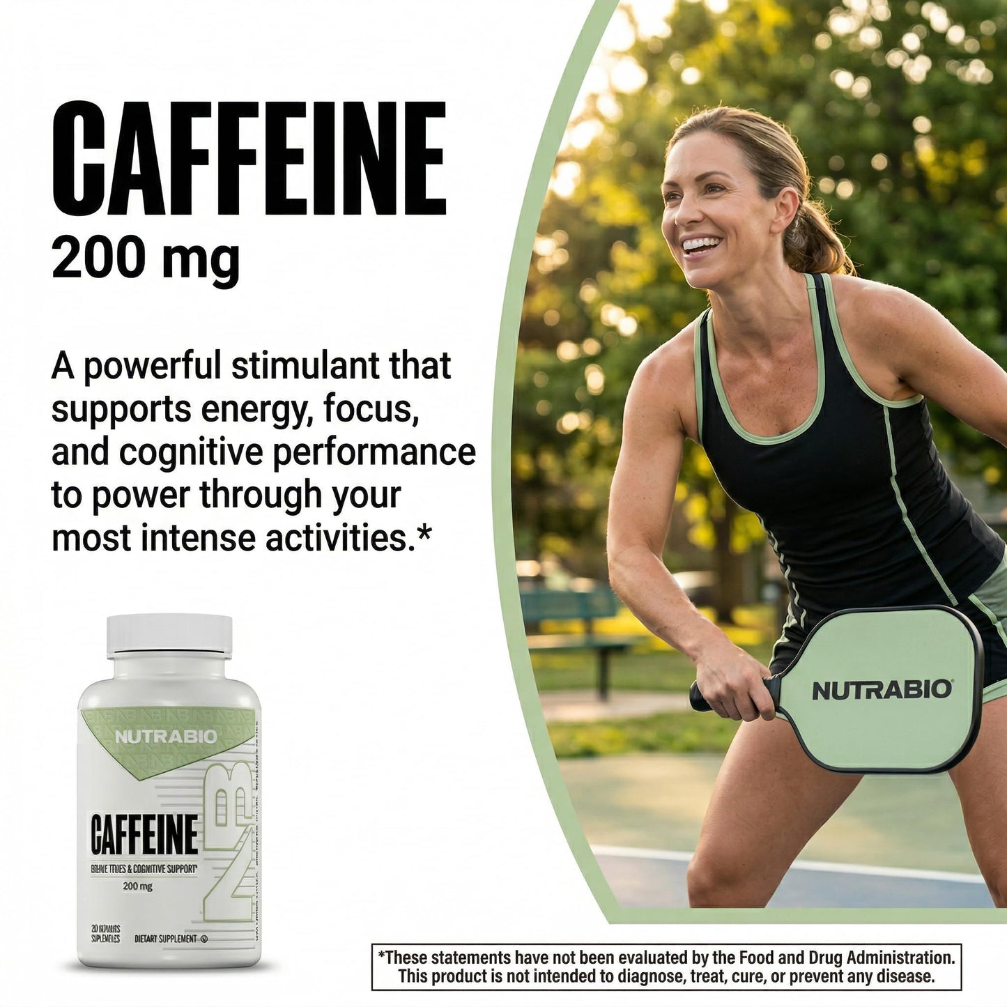 NutraBio 100% Pure Caffeine Capsules (250 Capsules)