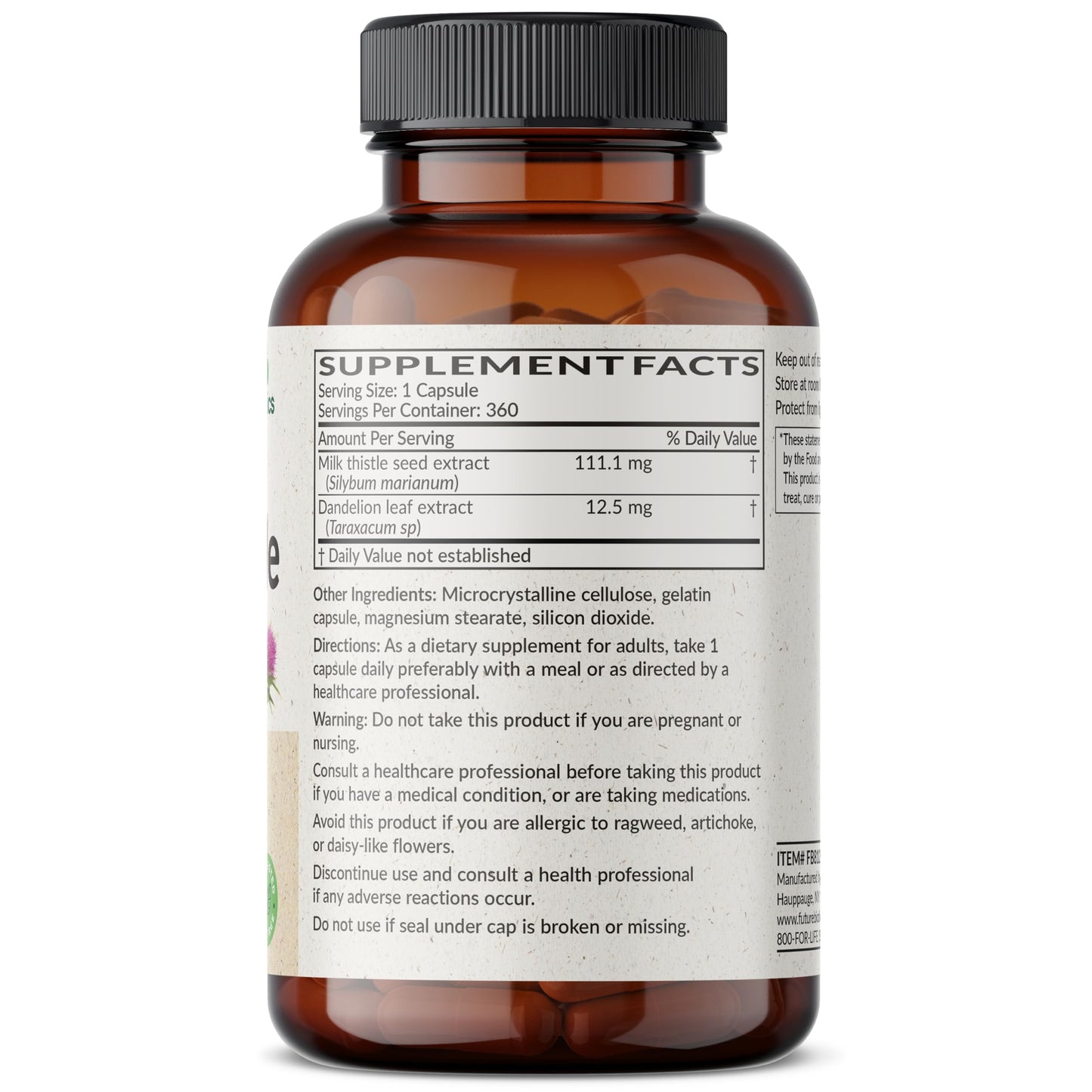 Futurebiotics Milk Thistle Silymarin Marianum & Dandelion Extract Liver Health Support, Antioxidant Support, Detox, 300 Capsules