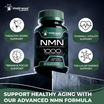 NMN Supplement 1000mg Pure Organic Nicotinamide Mononucleotide - NMN NAD Supplement for Anti-Aging, Longevity, Cellular, and Energy Supplements – Suitable for Women and Men Energy Support - 120 Count