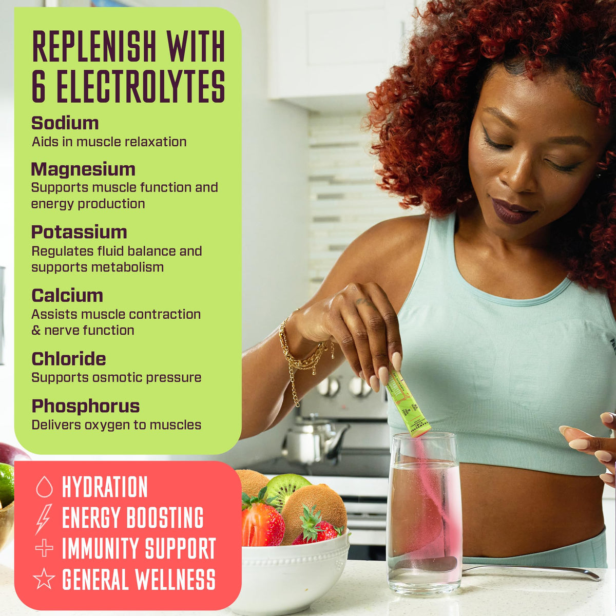KEY NUTRIENTS Multivitamin Electrolytes Powder No Sugar - Juicy Strawberry Kiwi
