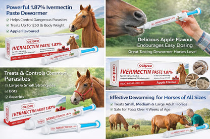 Ivermectin Horse Paste 1.87% | Apple Flavor – 6.08g Syringe for Equine Use Only Up to 1250 LB