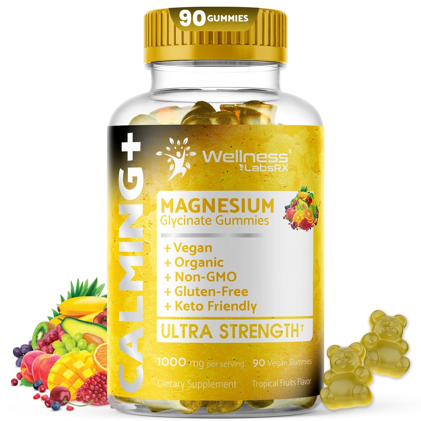 Magnesium Glycinate Gummies, 1000 mg - Magnesium Supplement to Support Relaxation, Heart Health - Chewable Calm Magnesio Gummies for Adults, Glicinato De Magnesio - Strawberry Flavor