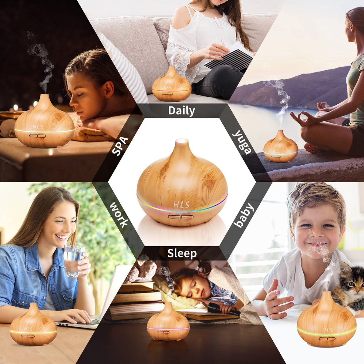 HLS 550ml Aroma Diffusers for Essential Oils Large Room with 10 Essential Oils,Ultrasonic Aromatherapy