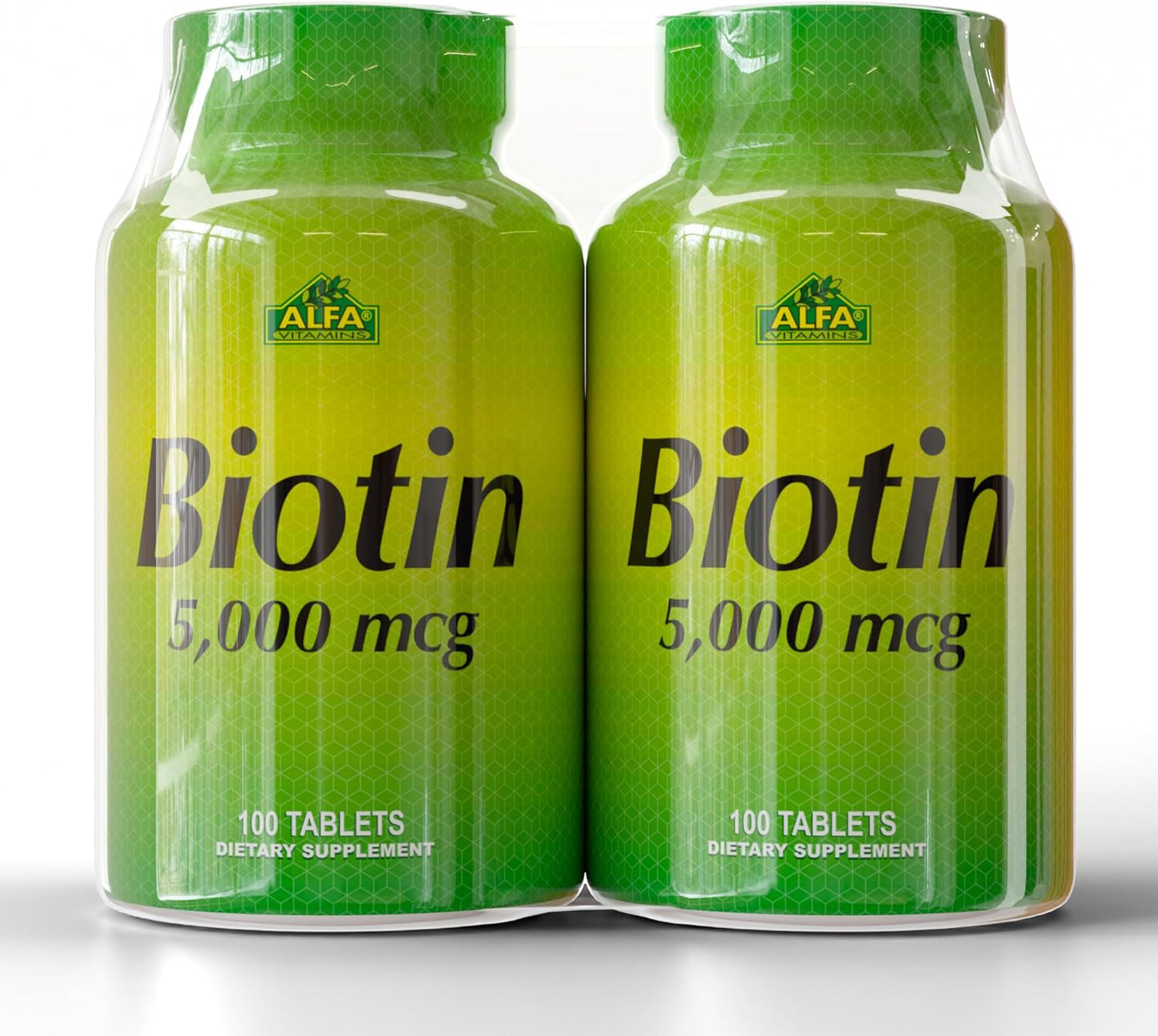 ALFA VITAMINS Biotin 5000 mcg High Potency Vitamin B7 Supplement for Daily Use – 100 Tablets 2 Pack