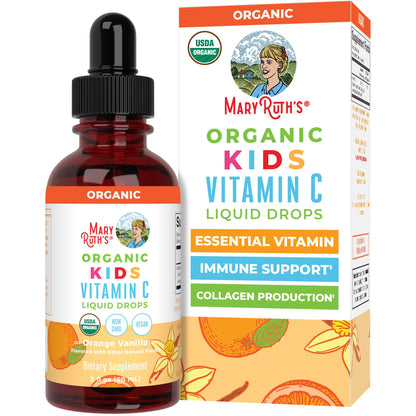 MARYRUTH'S USDA Organic Kids Vitamin C Drops Vegan Vitamin C Immune Support Supplement for Ages 4-13 | Immune Support & Overall Health | Vitamin C from Organic Acerola Fruit Extract | 2oz