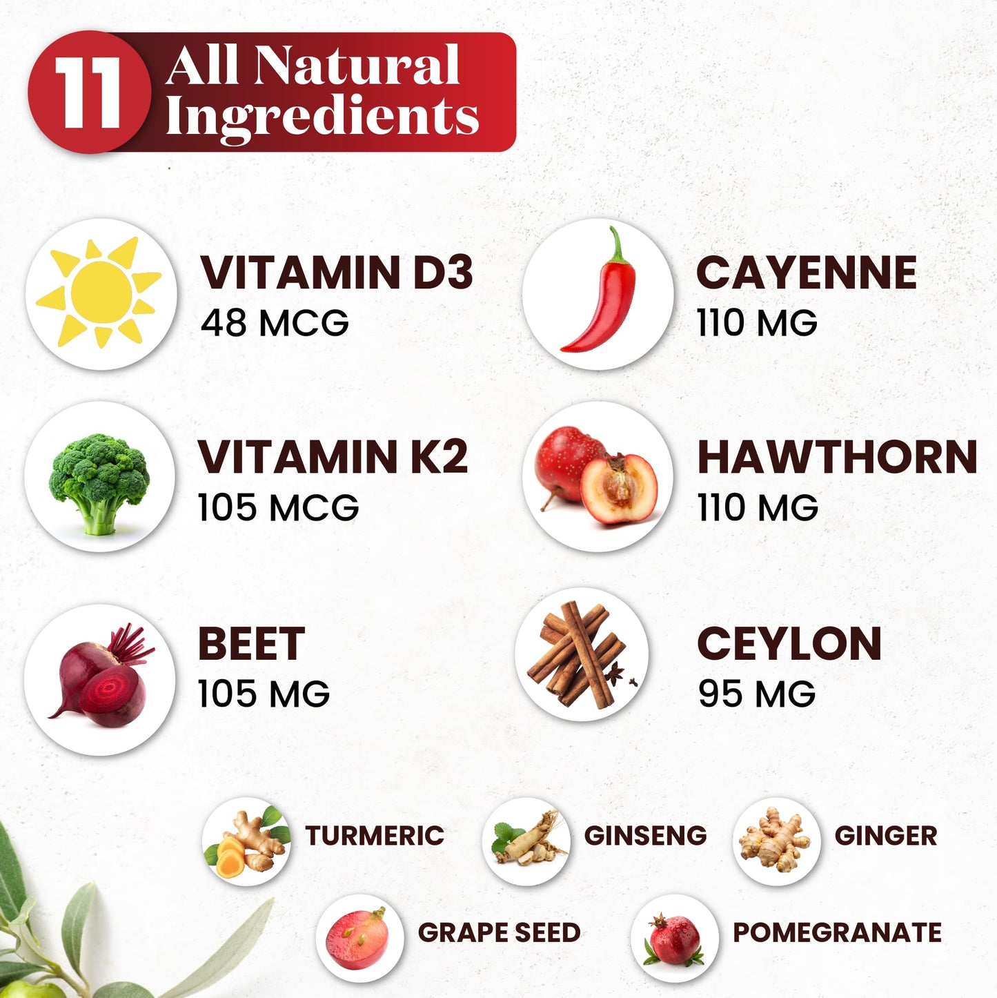 Cayenne Pepper Supplement Liquid Drops + Hawthorn Berry, Vitamin D3 K2 Beet Root Powder, Ceylon Cinnamon, Turmeric Curcumin, Organic Panax Ginseng - 4 OZ