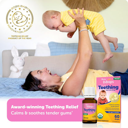 Ddrops Baby, Organic Teething Liquid Drops, for Ages 3 Months+, 60 Drops, 0.06 fl oz (1.7 ml)