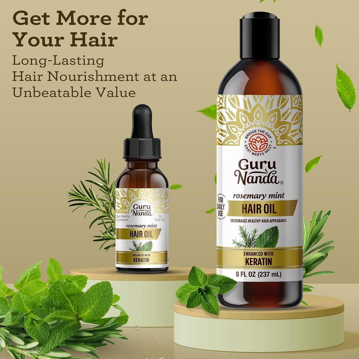 GuruNanda Rosemary Mint for Hair Growth with Keratin & Vitamin E Oil - Encourages Scalp, Shine & Hair Strengthening- 100% Natural, Cruelty-Free, 8oz