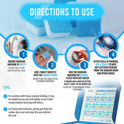 Washing Machine Cleaner Descaler 24 Pack - Deep Cleaning Tablets For HE Front