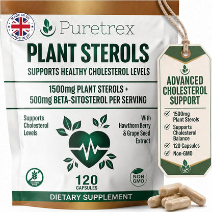 Plant Sterols Complex with Beta-Sitosterol, CoQ10, Hawthorn Berry & Grape Seed Extract, 120 Vegan Capsules, Cardiovascular Wellness & Cholesterol Balance Daily Support, Non-GMO, UK Made