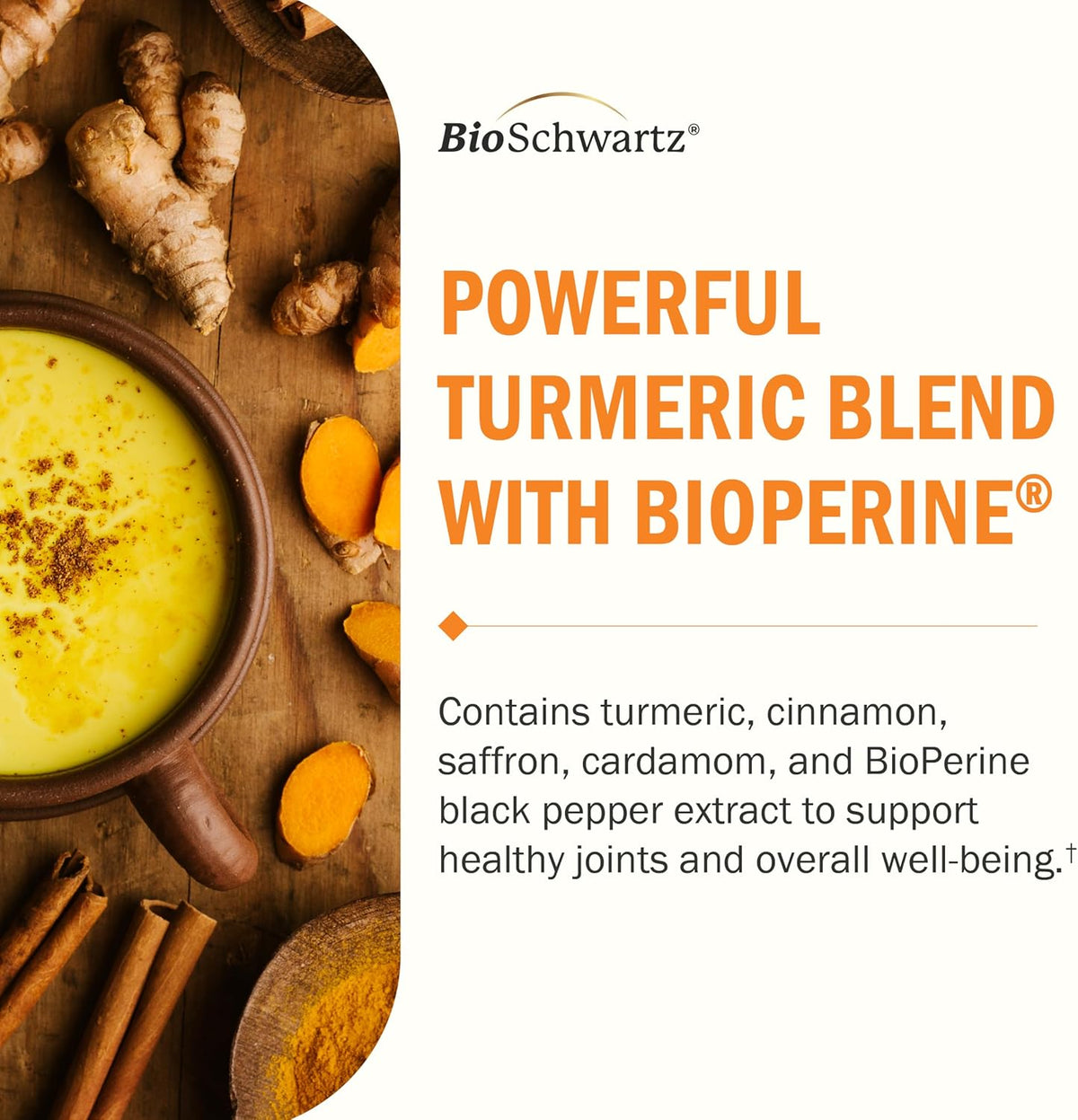 Turmeric Supplement with Saffron, Cinnamon, Cardamom & BioPerine - 60ct
