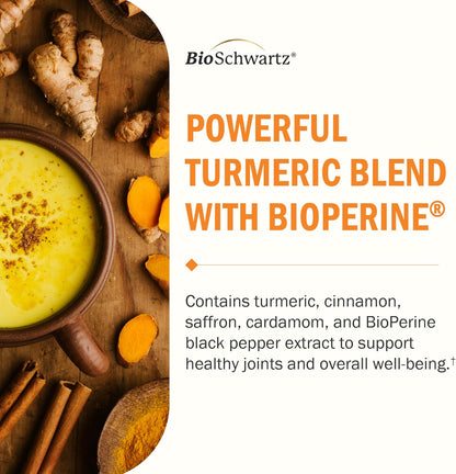 Turmeric Supplement with Saffron, Cinnamon, Cardamom & BioPerine - 60ct