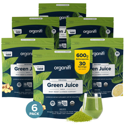 Organifi Green Juice - Powder Supplement with Organic Spirulina, Ashwagandha, and Chlorella - Helps Achieve Fitness Goals and Reduce Cortisol Levels, 30-Day Supply