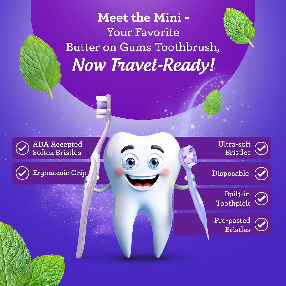 GuruNanda Disposable Travel Toothbrush 1.0, Fluoride Free Toothpaste, 70 ct