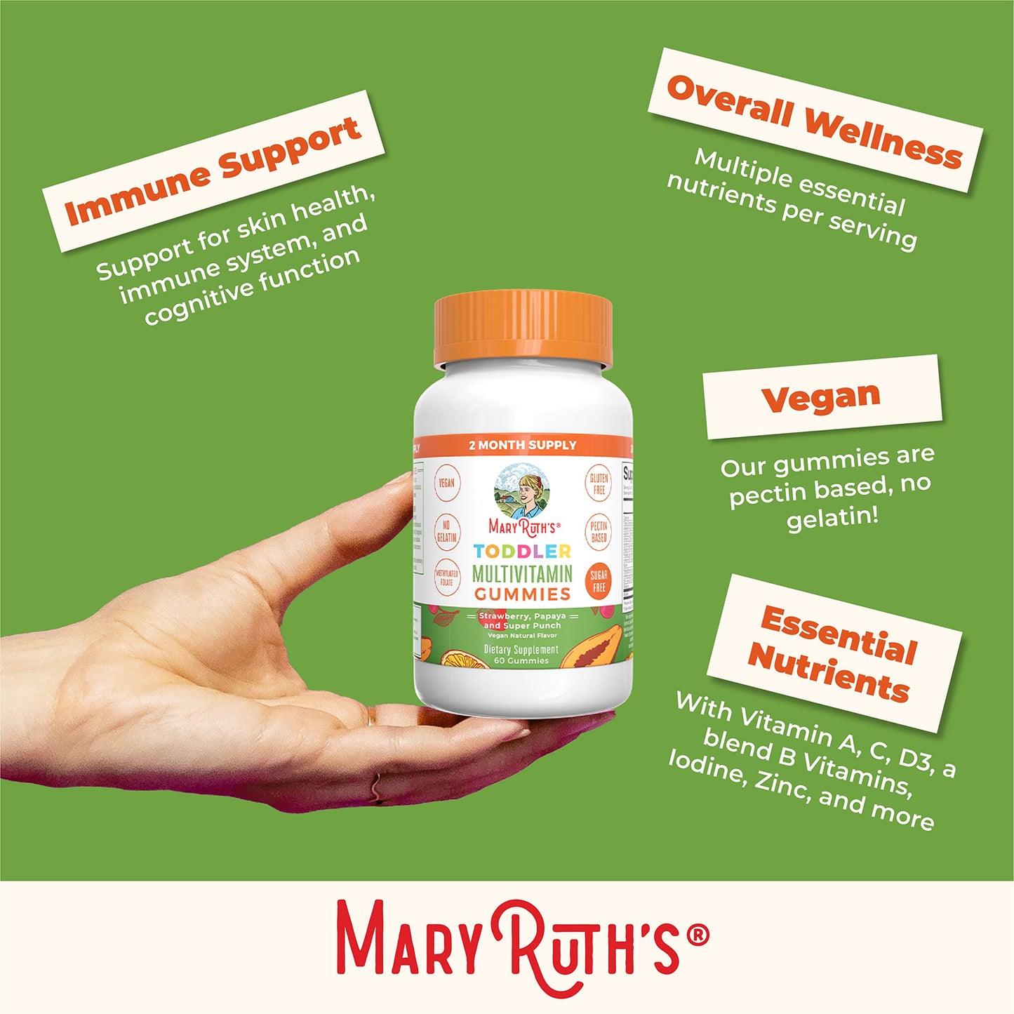 MARYRUTH'S Kids Vitamins | Multi | Sugar Free | 2 Month Supply | Kids Multivitamin Gummies for Ages 2+ | Vegan | Only 1 Gummy a Day | 60 Count