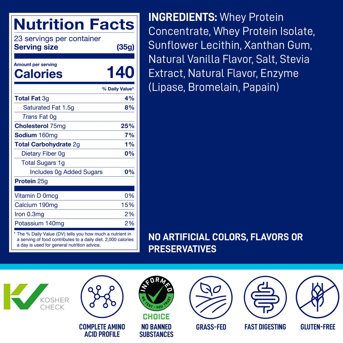 LeanFit WHEY Protein Natural Vanilla – 100% Whey Protein Powder, 25g Protein