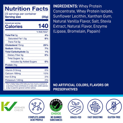 LeanFit WHEY Protein Natural Vanilla – 100% Whey Protein Powder, 25g Protein
