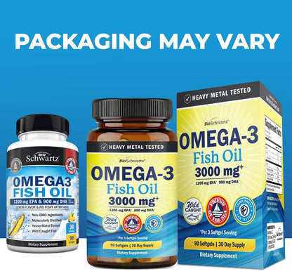 Triple Strength Omega 3 Fish Oil 3000mg for Women and Men, 90 Softgels