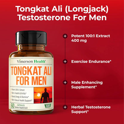Longjack Tongkat Ali for Men 100:1 Extract –Energy & Vitality Support –60ct