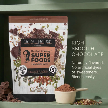 Dr. Murray's Super Foods 3 Seed Protein Powder - Pumpkin Flax Sunflower | Vegan Plant Protein | No Artificial Additives | GMP Certified | Unflavored, 1 lb.