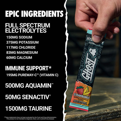 GHOST Hydration Sticks, Electrolyte Powder Packets, Sonic Cherry Limeade - 24 Sugar Free Instant Electrolyte Drink Mix - Caffeine-Free Daily Hydration & Immune Support with Clean Formula