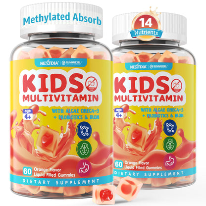 Kids Multivitamin Gummies with Iron, Sugar Free, Kids Daily Vitamins + Probiotics, Algae Omega 3 (EPA/DHA), A, C, D, Methyl B12, Folate, B6, Zinc, Biotin, for Healthy Growth, Immune Support, 60 Count