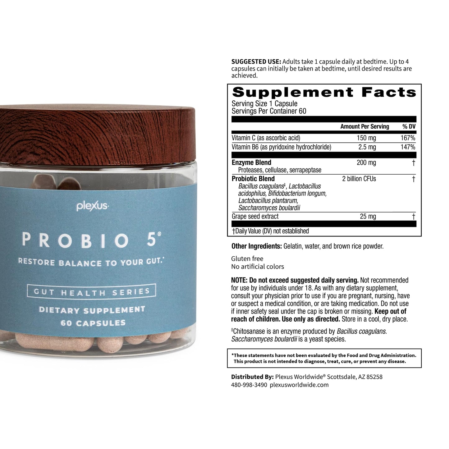 Plexus® ProBio 5®, 60 Capsules | 3 Billion CFU from 5 probiotic strains to support gut microbiome balance and healthy digestion