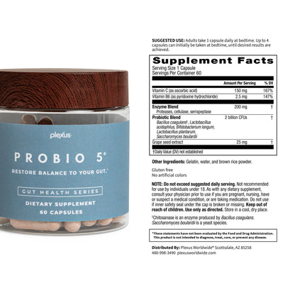Plexus® ProBio 5®, 60 Capsules | 3 Billion CFU from 5 probiotic strains to support gut microbiome balance and healthy digestion