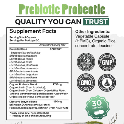 Wild Prebiotics and Probiotics with Digestive Enzymes | 20 Billion CFU - 10 Strains for Women & Men | Support Gut Health & Digestion Supplements | Non-GMO Prebiotic Fiber | 30 Count (Pack of 2)