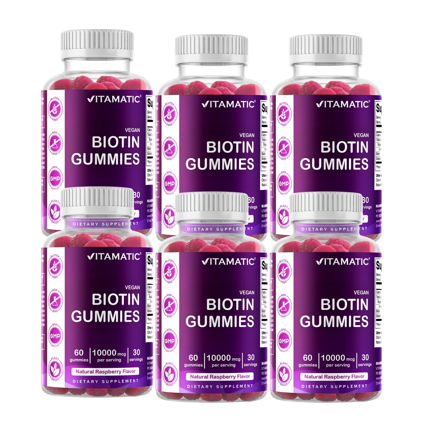 Vitamatic Biotin Gummies 10,000 mcg, 60 Vegan Gummies, Raspberry Flavor | 10000 mcg Per Serving, Natural Raspberry Flavor, Pectin Based, Non-GMO, Gluten Free, GMP Certified