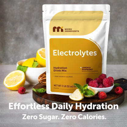 Micro Ingredients Electrolytes Powder, 2lbs (139 Servings) | Sugar Free | Lemon Raspberry Flavor | High Potassium (1,000mg) + Coconut Water & Real Lemon Juice | Keto Friendly, Non-GMO