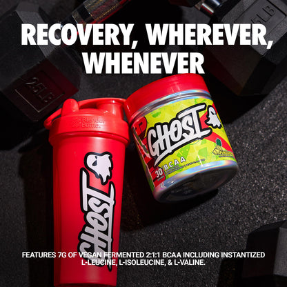 GHOST BCAA Powder Amino Acids Supplement, Sour Strips - 30 Servings - Sugar-Free Intra, Post & Pre Workout Amino Powder & Recovery Drink, 7G BCAA