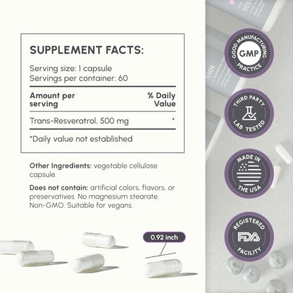 partiQlar Trans-Resveratrol 500mg Complex - Cellular Longevity, 60 Caps