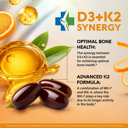 Vitamin D3 K2 - Vitamin D3 10000 iu & K2 120 mcg - Immune & Mood Support, for Bone & Teeth Health - with Zinc, Vitamin C & B12 - Highly Bioavailable - For Men & Women - 120 Softgels, 120 days supply